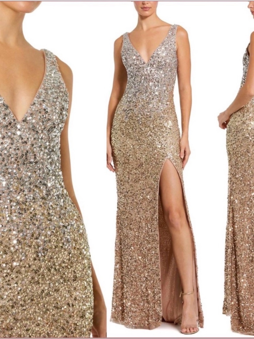 Mac Duggal Sequin Backless Dress in Silver and Gold Size 6